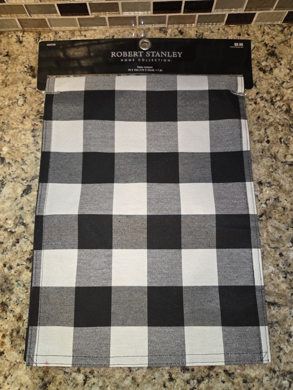 NWT Robert Stanley Black & White Plaid Table Runner 70 X 13